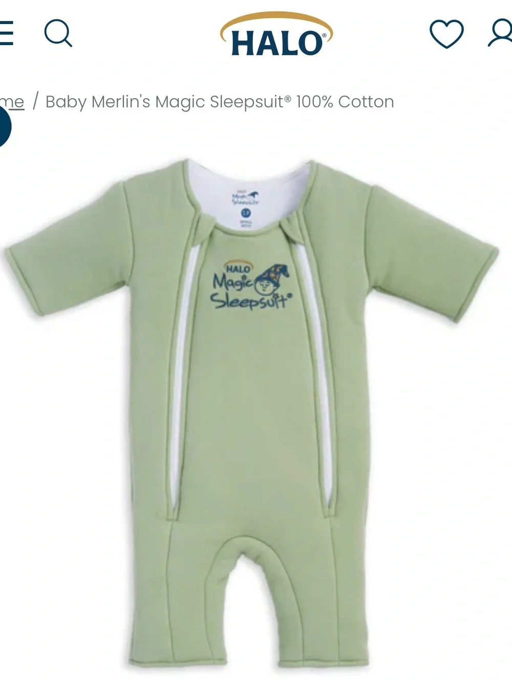 Halo Sage Green Infant Sleepsuit with Double Zipper